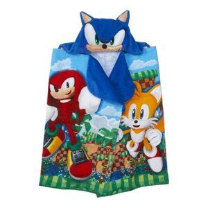 Sonic the Hedgehog Kids Bath Hooded Towel Wrap, 100% Cotton, Quick Dry